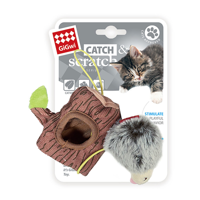 GiGwi - 7417 Catch&Scratch Kirpi + Kütük Kedi Oyuncağı