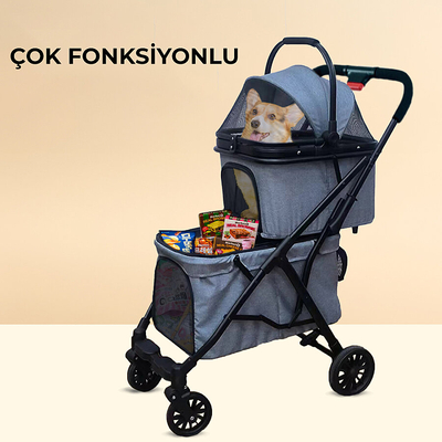 Bndc-201 Pet Arabası 2 Katlı Haki - Thumbnail