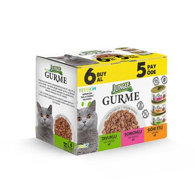Jungle - Jungle Gurme 85 g Yetişkin Et-Tavuk-Balık 6 al 5 öde