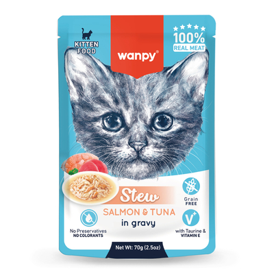 Wanpy - Wanpy 70g Pouch Somon&Ton Balıklı Yaş Kedi Maması 10 Adet