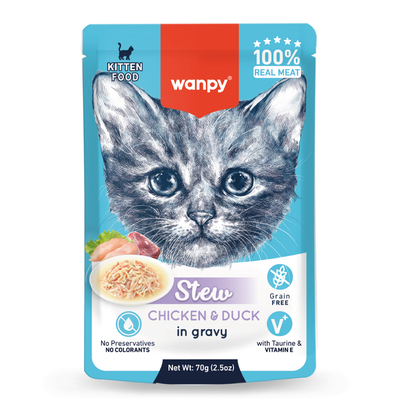 Wanpy - Wanpy 70g Pouch Tavuk&Ördek Yaş Kedi Maması 10 Adet