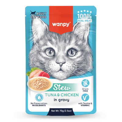 Wanpy - Wanpy 70g Pouch Ton Balık&Tavuklu Yaş Kedi Maması 10 Adet