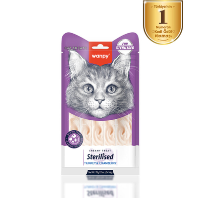 Wanpy - Wanpy Hindi & Kızılcıklı 12’li – Kısırlaştırılmış Kedi Krema Ödülü 5×14 g