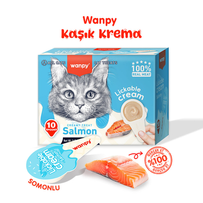 Wanpy - Wanpy Somonlu 10*16 gr Kaşıklı Kedi Ödül Kreması