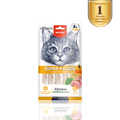 Wanpy - Wanpy Superfood Balkabağı & Kara Lahanalı 12’li – Krema Kedi Ödülü 5×14 g