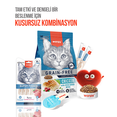 Wanpy Superfood Ton Balıklı, Yaban Mersini & Kızılcıklı 12’li – Krema Kedi Ödülü 5×14 g - Thumbnail