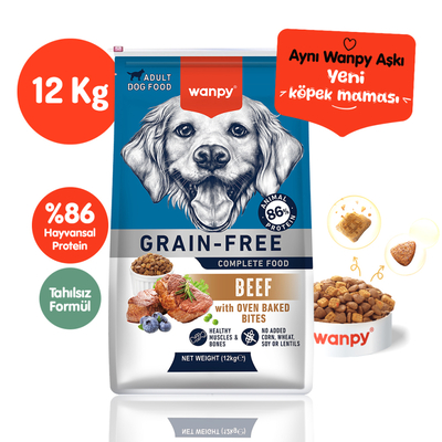 Wanpy - Wanpy Tahılsız Sığır Etli Yetişkin Köpek Maması 12 kg