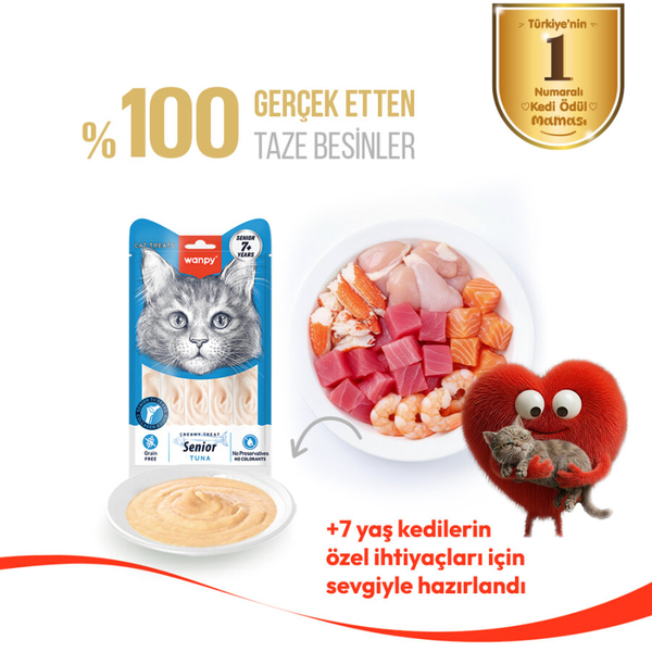 Wanpy Ton Balıklı 12’li – 7+ Yaş Kedi Krema Ödülü 5×14 g
