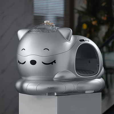 WooHuloo Pro Otomatik Kedi Tuvaleti Cool Silver - Thumbnail